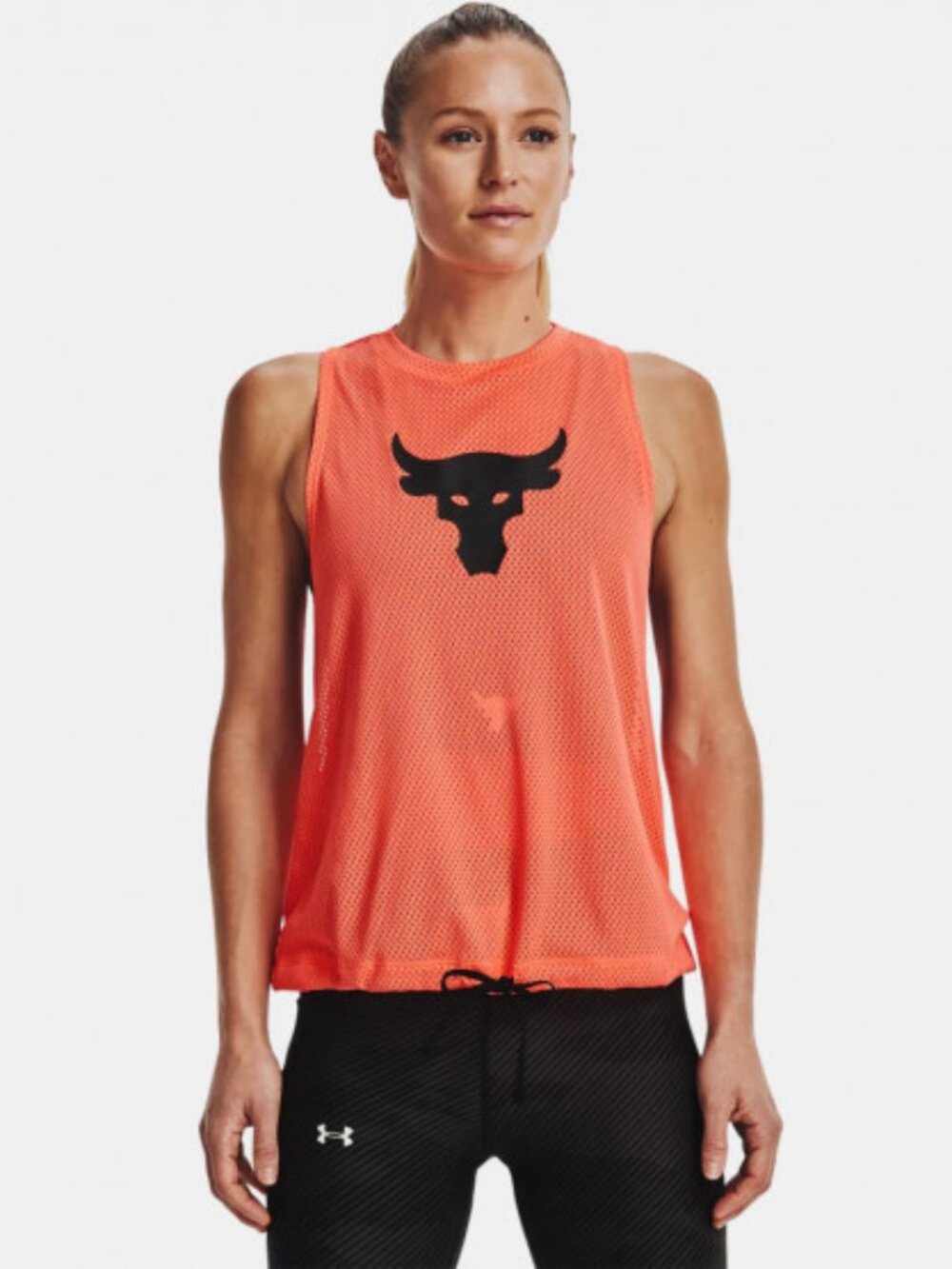 Under Armour Project Rock Women’s Mesh Tank Top Orange Bull Logo Size Small